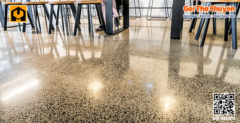Sàn bê tông mài lộ đá quán cà phê - Concrete grinding floor