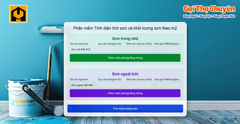 Tính diện tích sơn nhà và Tính khối lượng sơn theo m2 online